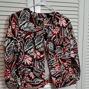 Ruby Rd. Red and Black Floral Jean Jacket